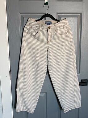 Democracy Cream Jeans with Thin Navy Pinstripes